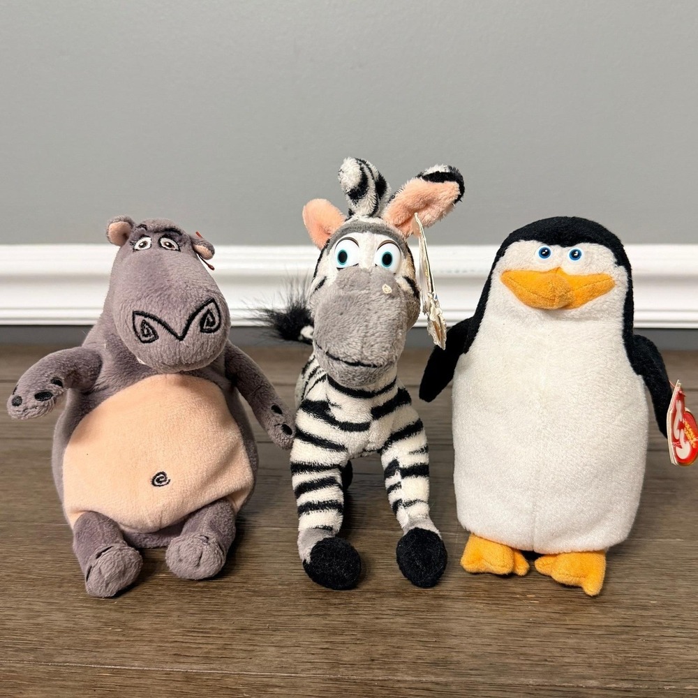 Madagascar Escape 2 Africa Ty Beanie Babies Plush Bundle Skipper Marty Gloria